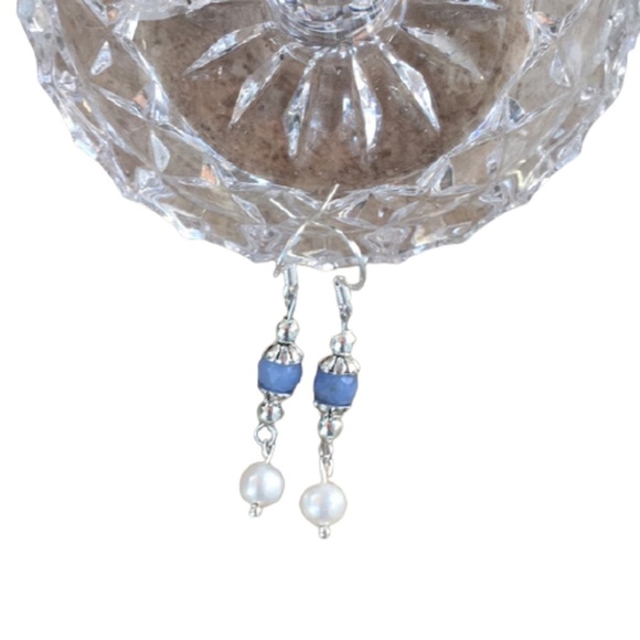 Real Pearl Chalcedony gemstone Sterling Silver Earrings - Picture 7 of 14